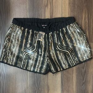 Michele Black and Gold Sequin High Waist Shorts Size Large
